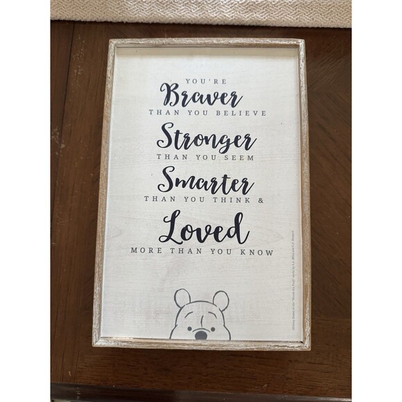 Winnie-The-Pooh You Are Braver Whitewash  Wall/Table Decor Sign New No Box - Picture 1 of 4